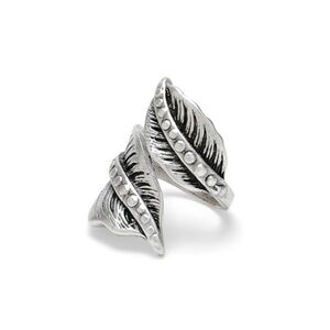 Silver Leaf Adjustable Ring Handcrafted Brass, 925 Silver-Plated, Hypoallergenic